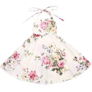 Girls Vintage Sundress Floral Cream Kids Party Dress